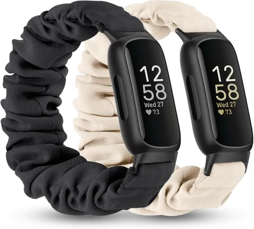 Vista 9 de 2 Pack Compatible with Fitbit Inspire 3 Bands for Women Men, Scrunchie Stretchy Strap Cute Elastic Sport Replacement Fabric Cloth Wristband for