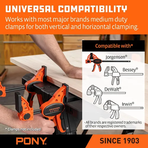 Vista 6 de Pony Portable Folding Work Table, Workbench & Sawhorse 2-in-1 Design, 31"x25"x25"-35" Height Adjustable, Heavy Duty, 4 Bench Dogs, for Woodworkers