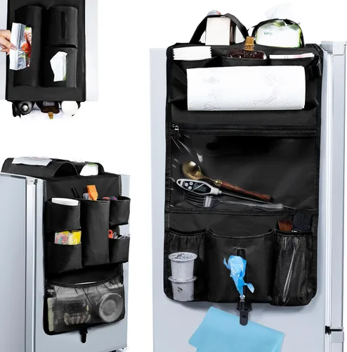 Vista 10 de Mini organizador de nevera, organizador de almacenamiento sobre el refrigerador con 16 bolsillos (65 x 12.5 pulgadas), organizador que ahorra