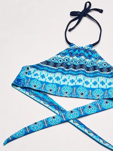 Vista 4 de Kanu Surf Mahina bikini halter de 2 piezas para niñas, traje de baño para playa mahina azul