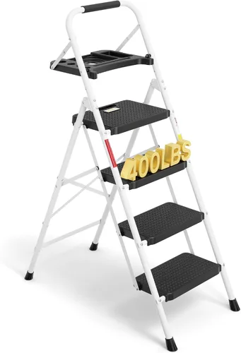 Vista 17 de BONTEC Escalera de 2 escalones, taburete plegable, capacidad de carga Negro