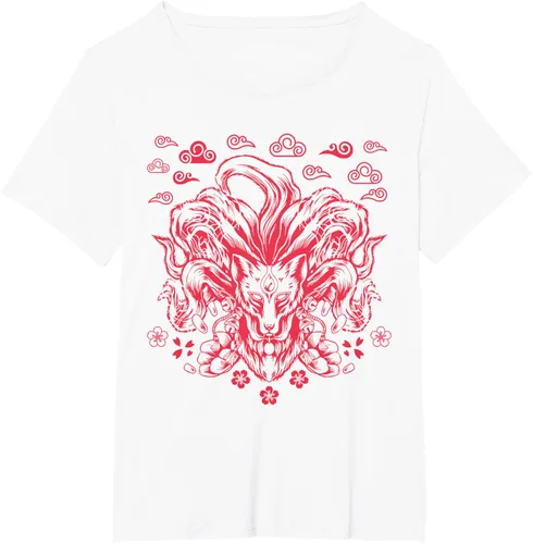 Vista 63 de Camiseta de anime japonés Nine Tails Fox Kitsune, Negro