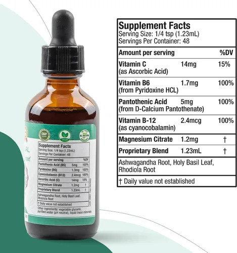 Vista 9 de Rejuvica Health Active Adrenal - Tintura avanzada de apoyo suprarrenal - Entrega de líquidos para una mejor absorción - Ashwagandha, vitaminas B