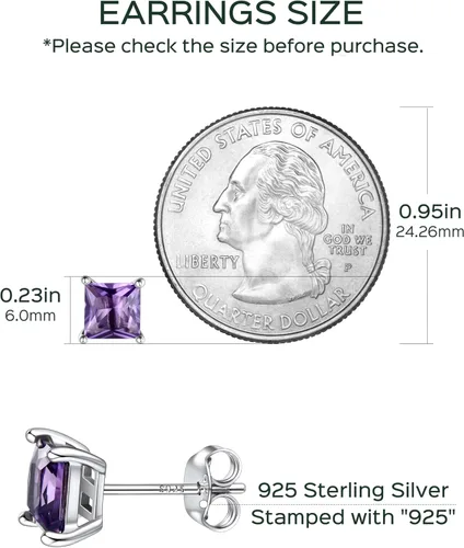 Vista 4 de ChicSilver Aretes de plata de ley 925 con forma de corazón brillante, redondaprincesa con piedra natal para mujer, joyería de cumpleaños
