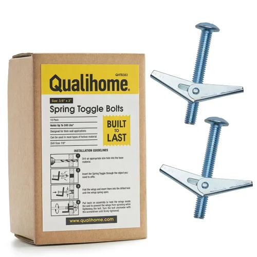 Vista 11 de QUALIHOME Anclajes de perno de resorte – Anclajes de pared resistentes para colgar artículos con paredes huecas y más – Anclaje de pared hueco