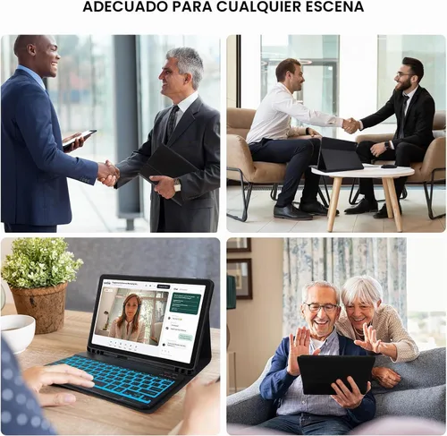 Vista 5 de Funda con teclado retroiluminado de 7 colores con mouse para Samsung Galaxy Tab de 11 pulgadas A11 Plus y A9 Plus, funda de teclado intercambiable