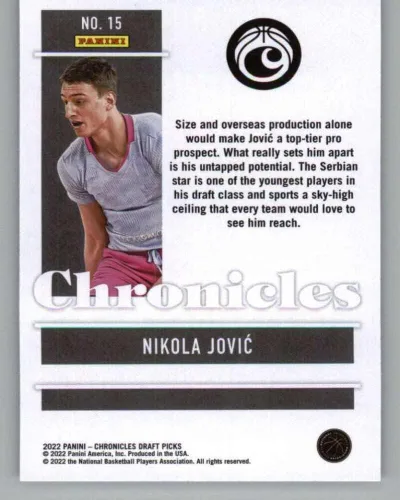 Vista 2 de Panini Chronicles Draft Picks Bronze #15 Nikola Jovic International Basketball Trading Card 2022-23