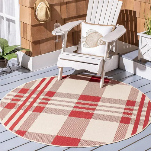 Vista 49 de SAFAVIEH Alfombra Lavable para Exteriores Colección Courtyard - 2'3" x 4', Beige y Azul, Patrón a Cuadros, No Desprende Pelusa y Fácil Limpieza