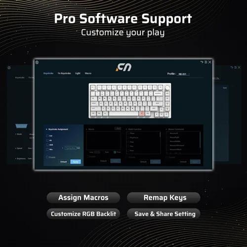 Vista 6 de LTC Nimbleback NB831 Teclado mecánico inalámbrico 75% de 3 modos BT5.02.4GhzUSB-C con cable intercambiable en caliente, teclado compacto RGB de 81