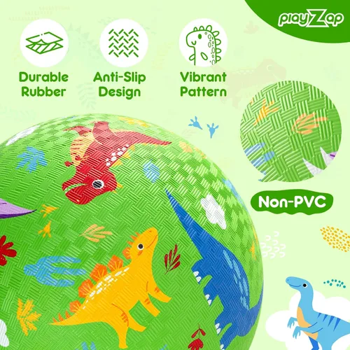 Vista 3 de PlayZap Paquete de 2 pelotas de juego para niños pequeños, pelotas de dinosaurio para niños de 3 a 12 años, bolas de goma inflables de 8.5 pulgadas