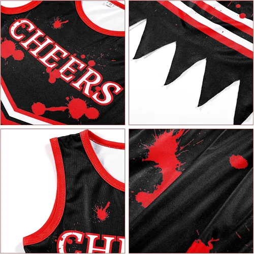 Vista 4 de Cheerleader Costume Girls Cheerleading Uniform Halloween Cosplay Scary Outfit Bloody Dress Accessories for Party
