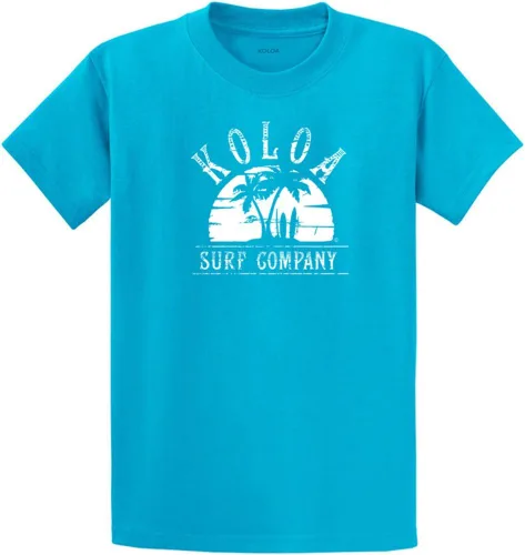 Vista 5 de Koloa Surf - Camisetas de algodón pesado para hombre, tallas grandes y altas Azul acuático/negro buscando diseño de ondas