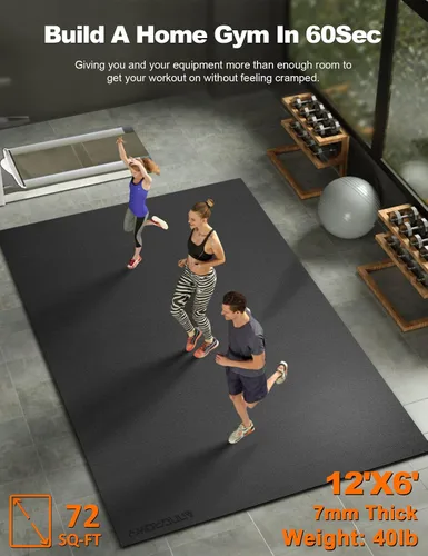 Vista 7 de Tapete de ejercicio grande de 8 x 5 pies 12 x 6 pies para gimnasio en casa, tapete de ejercicio resistente para suelo de gimnasio, esterilla
