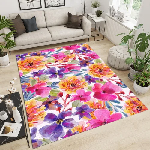 Vista 22 de Alfombra de área de flores simples moradas, alfombra abstracta degradada para interiores, decoración de sala de estar, cálida, suave, duradera