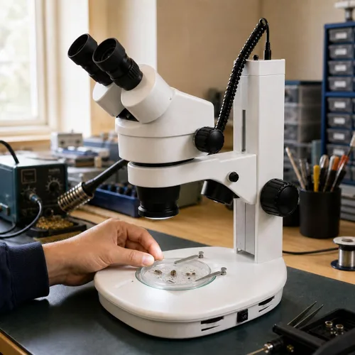 Vista 8 de Microscopio estéreo con zoom binocular VS-2EZ, ocular de campo ancho 10x, rango de zoom de 0.7X—4.5X, rango de aumento de 3.5X—90x, lente auxiliar