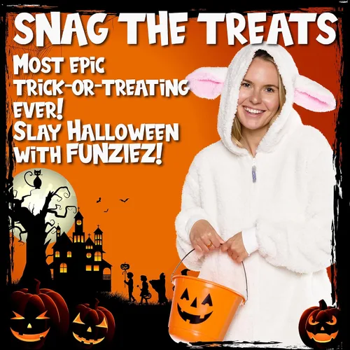 Vista 2 de Funziez! Slim Fit Sherpa Adult Onesie - Animal Halloween Costume - Plush One Piece Cosplay Suit for Women and Men