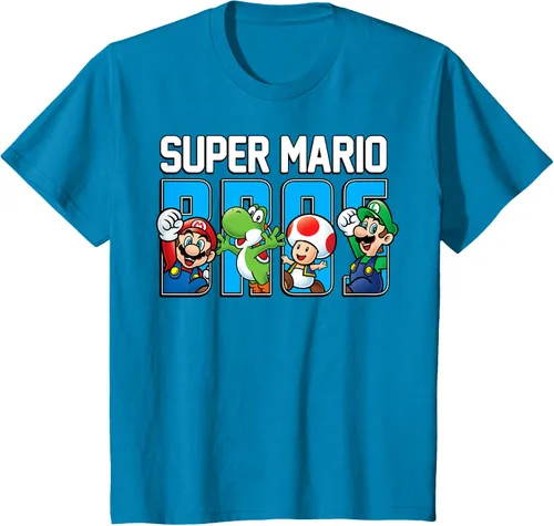 Vista 51 de Super Mario Bros Characters Letter Fill Graphic T-Shirt Camiseta, Negro