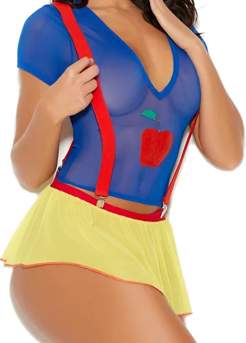 Vista 3 de Conjunto de camiseta de malla sexy de princesa, falda con tirantes y lazo para el cabello