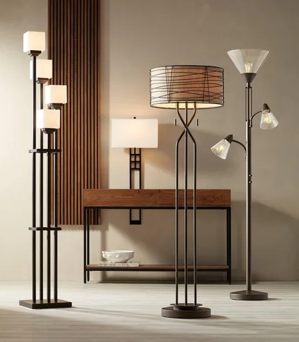 Vista 9 de Lámpara de pie estilo árbol con cuatro luces, de bronce