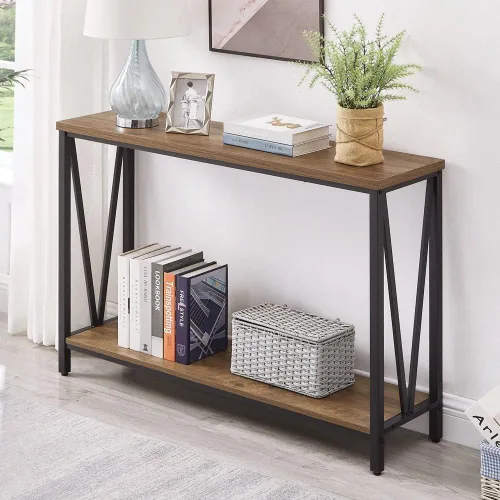 Vista 10 de Mesa consola para entrada, moderna mesa de sofá detrás del sofá, mesa de entrada estrecha para pasillo, sala de estar (industrial, gris oscuro)