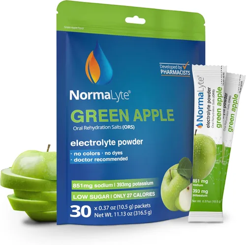 Vista 9 de NormaLyte Apple - Paquetes de polvo de electrolitos Mezcla de bebidas electrolíticas clínicamente estudiada 6 barras de hidratación efectivas