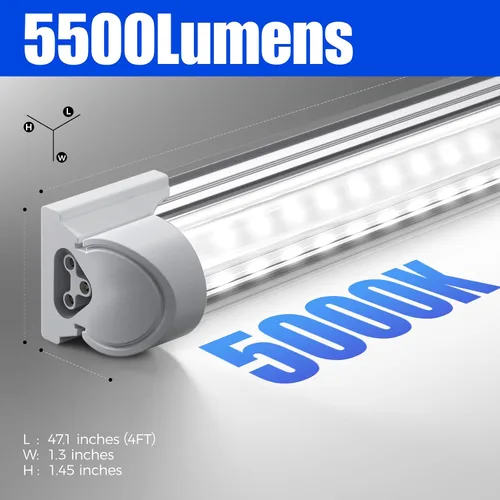 Vista 3 de Barrina T8 Luz LED para Taller 4 Pies, 40W 5500LM 5000K, Cubierta Transparente, Luces de Techo para Garaje, Lámpara LED en Forma de V, Luces