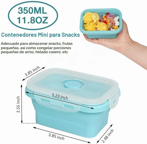 Vista 2 de Alimat PluS 11.8oz Juego de 3 Contenedores de Almacenamiento de Alimentos de Silicona Plegables con Tapas, Tamaño Pequeño, 350ml Contenedores