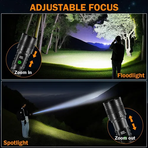 Vista 4 de Paquete de 3 linternas recargables de alto lúmenes 9900FL, linterna LED recargable con pantalla digital LCD, 5 modos de luz de flash ajustable
