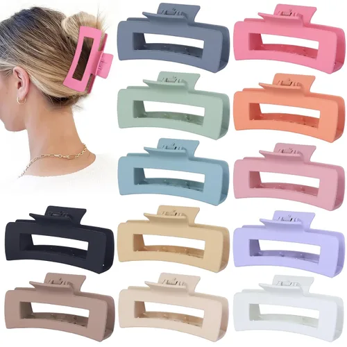 Vista 13 de Sisiaipu Accesorios para el cabello grandes de 4.1 pulgadas, 12 pinzas cuadradas grandes para cabello grueso, clips a granel jumbo para mujeres