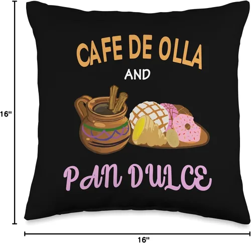 Vista 4 de Funny Cafecito Mexican Concha Cafe de Olla and Pan Dulce Cafecito Mexican Concha - Almohada de 16 x 16 pulgadas, multicolor