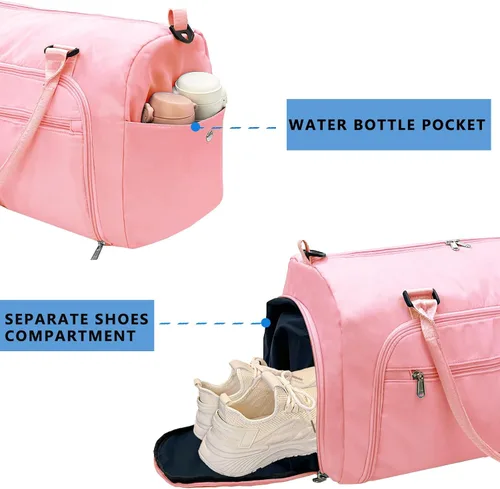 Vista 5 de woogwin Pequeña bolsa de gimnasio para hombres y mujeres con zapatos y compartimento húmedo, bolsa de lona impermeable para viajes, deportes