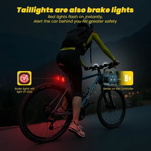 Vista 5 de Sistema de luces inteligentes para bicicleta: luz trasera, faro y señal de giro, luz de bicicleta delantera y trasera de sincronización