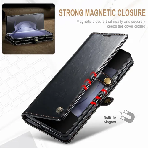Vista 2 de Kowauri Funda para Samsung Galaxy Z Fold 5, de piel sintética, con tarjetero y función atril, cierre magnético, protección a prueba de golpes