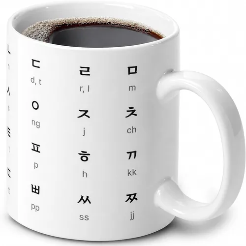 Vista 10 de BICETTO Taza de café de cerámica coreana de 12 onzas con impresionante diseño de hangul y alfabeto inglés, taza ideal para entusiastas del café