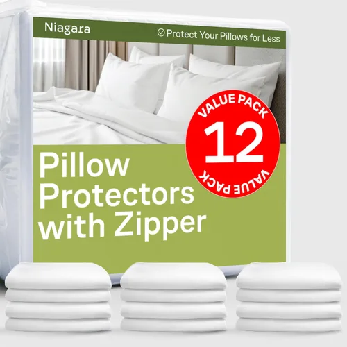 Vista 10 de Juego de 4 fundas de almohada ultrasuaves con cremallera tamaño Queen, 100% protección contra manchas, polvo y suciedad, lavables a máquina (beige)