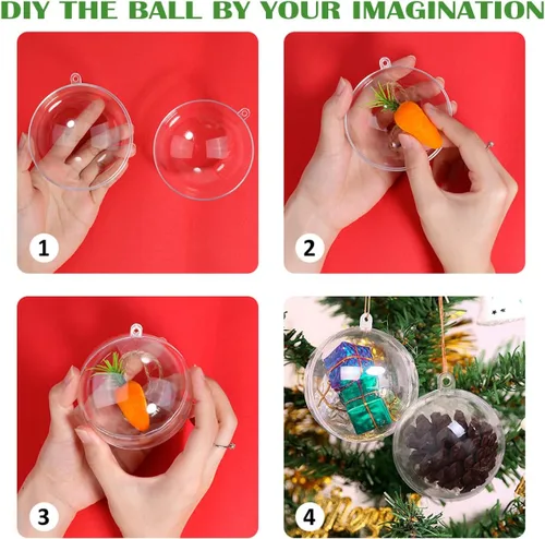 Vista 4 de Giveme5 - 20 bolas de adornos de Navidad, bolas de plástico transparente rellenables de 3.150 in, molde de bomba de baño, adornos colgantes