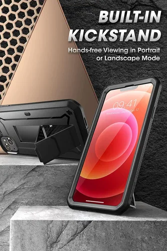 Vista 4 de SUPCASE Funda para iPhone 13 con soporte y clip para cinturón (Unicorn Beetle Pro), [protector de pantalla integrado]
