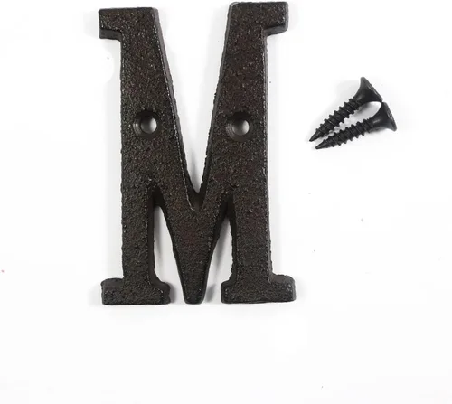 Vista 14 de Letras del abecedario de 3" en metal de hierro fundido decorativas, estilo clásico, para colgar letreros de pared, dirección, nombre, letrero