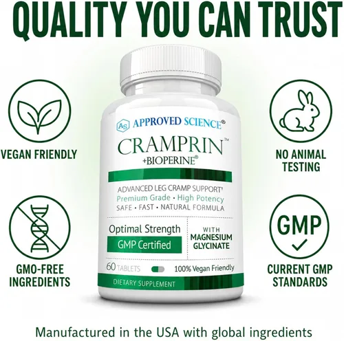Vista 8 de Approved Science Cramprin - Magnesio de alta absorción, complejo de vitamina B, BioPerine - Calambres musculares - 1 mes de suministro - 60 cápsulas