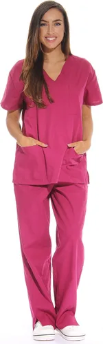 Vista 8 de Just Love Juego de uniforme médico para mujer de seis bolsillos con cuello en V y pantalón cargo Negro