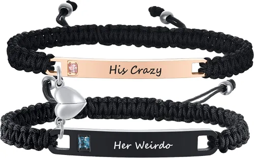Vista 10 de MEALGUET Pulsera personalizada para pareja, juego de pulseras personalizadas para parejas, pulsera de atracción mutua, nombre personalizado, pulsera