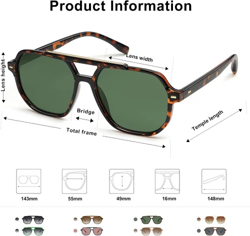 Vista 5 de SOJOS Gafas de sol polarizadas estilo aviador retro de moda para hombres y mujeres, estilo vintage de los años 70, marco cuadrado elegante SJ2283
