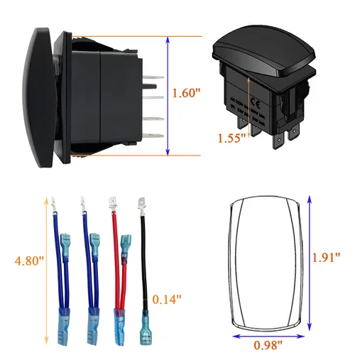 Vista 5 de Interruptor basculante de señal de giro LED ámbar de 7 pines ON-OFF-ON DPDT con cables de puente para motocicleta UTV ATV SXS carrito de golf