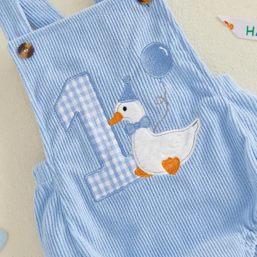 Vista 4 de Traje de cumpleaños para bebé niño, mameluco de ganso tonto Azul claro