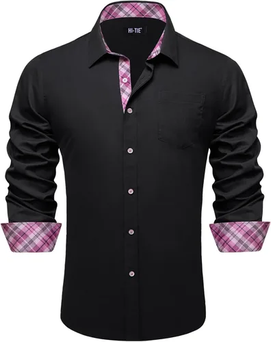 Vista 36 de Hi-Tie Camisa de manga larga jacquard con contraste interior sin arrugas para hombre