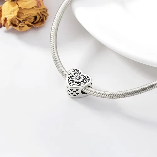 Vista 3 de PEIMKO Dije personalizado de plata de ley con diseño de corazón de flor de nacimiento y corazón de flor de nacimiento, pulsera de serpiente, regalo