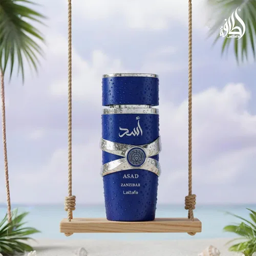 Vista 6 de Lattafa Asad Zanzibar - Fragancia duradera de perfume Eau de Parfum fresca, especiada, vainilla, coco para hombres, 3.40 onzas / 100 ml
