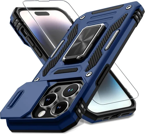 Vista 404 de DEERLAMN Funda para iPhone Xs Max con funda deslizante para cámara + protector de pantalla, soporte giratorio de anillo de grado militar a prueba