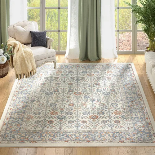 Vista 8 de Fashionwu Alfombra de baño con diseño floral para pasillo, alfombra moderna envejecida para sala de estar, alfombra turca, alfombra estética