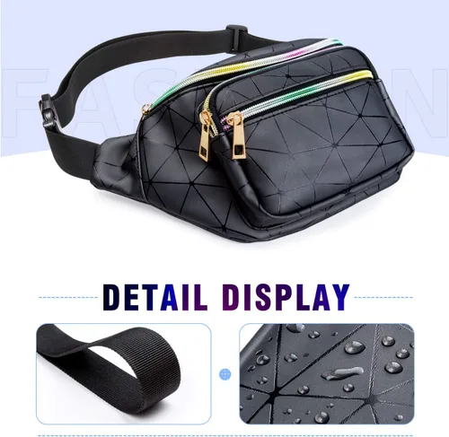 Vista 3 de JECIMER Riñonera para mujeres y hombres, Riñonera de moda para niñas, adolescentes y niños con 5 bolsas, cinturón negro, paquete de cintura, bolsa